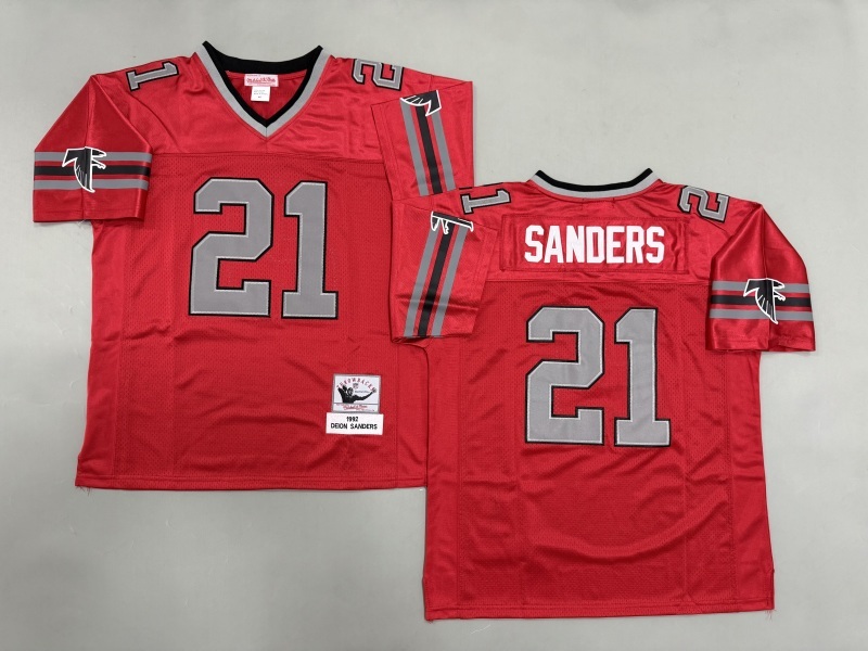 Men 2025 Atlanta Falcons #21 Sanders red Throwback Limited NFL Jersey style 001